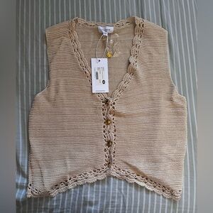 Cream Knit Button-Up Vest
